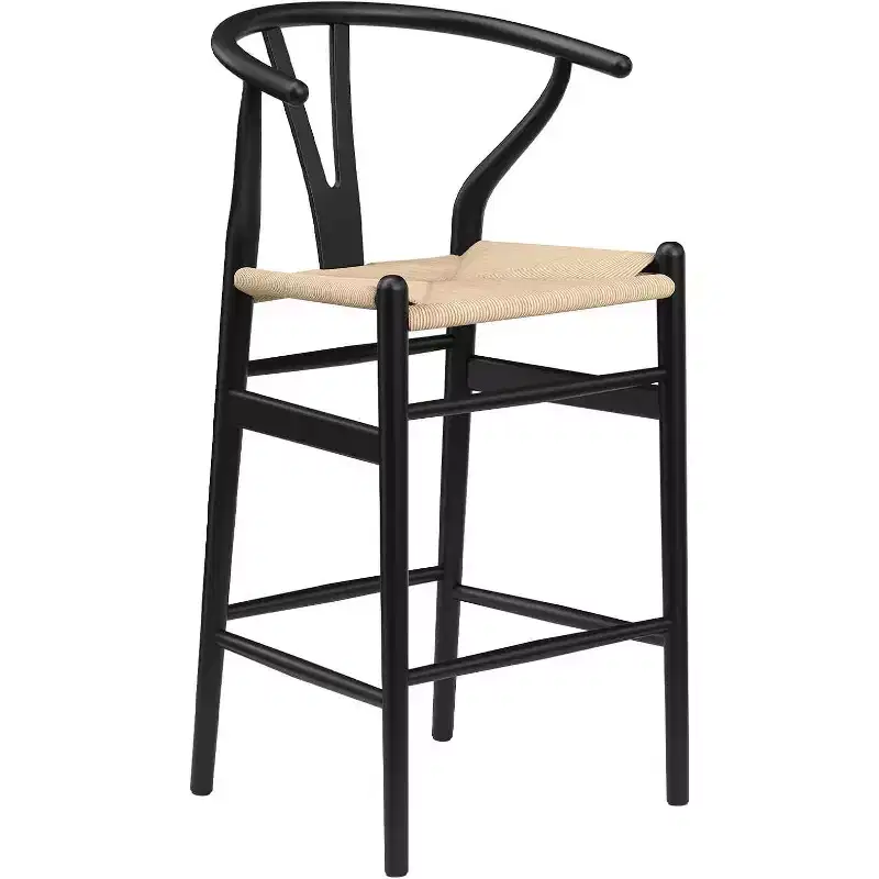 PexFix Fully Assembled Wishbone Barstool Weave Counter Height Bar Stool for Kitchen Island Beige
