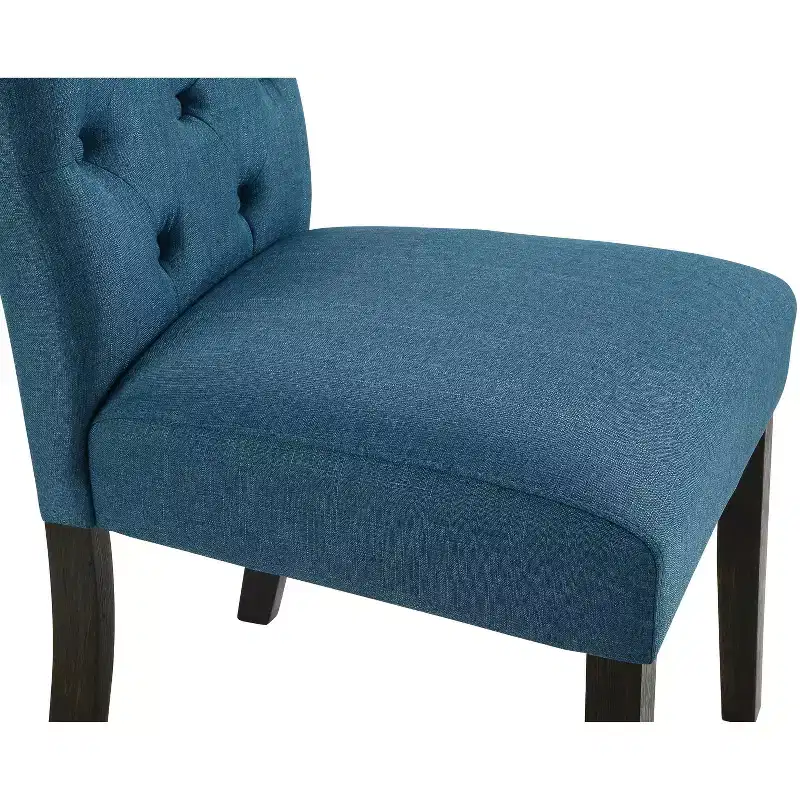 Roundhill Furniture Leviton Solid Wood Tufted Asons Dining Chair, Blue, Set of 2