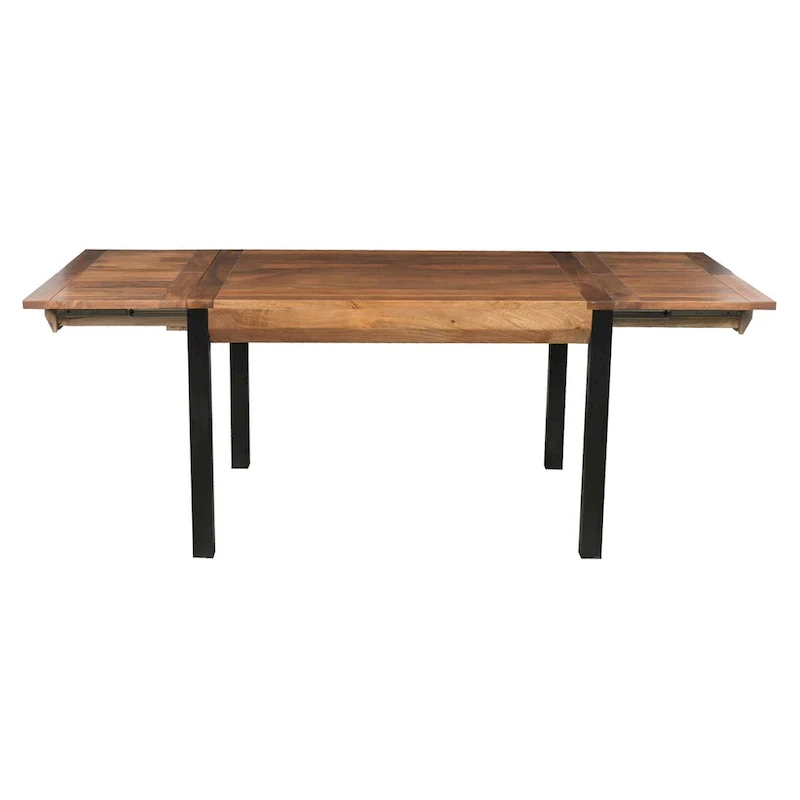 Extendable Rectangular Dining Table with Mango Wood Top and Black Iron Legs