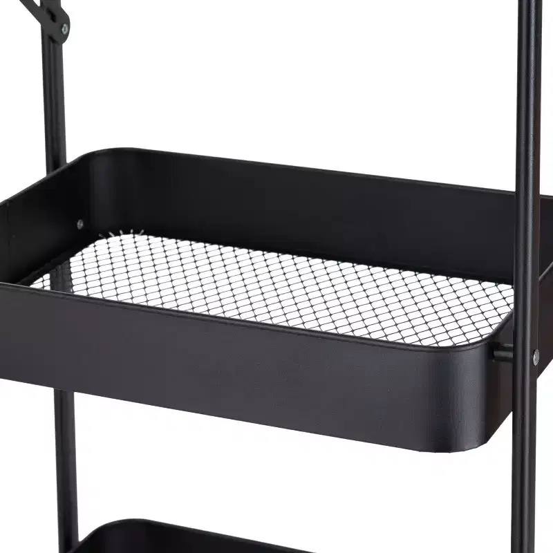 Organize It All 3 Tier Folding Metal Utility Storage Rolling Cart with Lockable Wheels Black