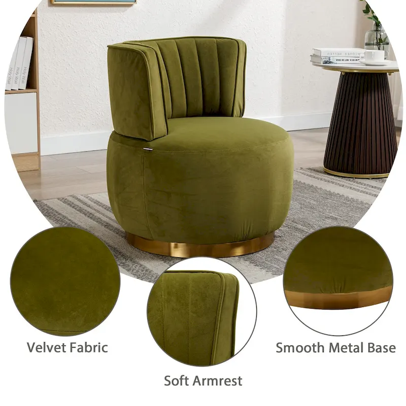 HOMEFUN Velvet Upholstered 360 Degree Swivel Armless Round Barrel Chairs