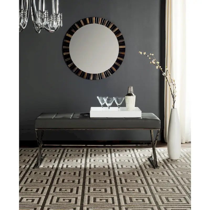 Black / Grey / Orange PU Leather Tufted Ottoman Bench with Chrome Legs, Glam Style, 1-Person