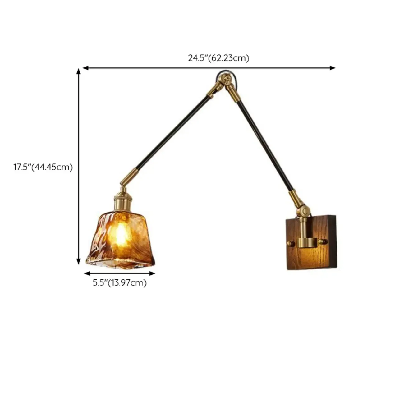 Industrial Amber Swing Arm LED Wall Sconce with Glass Shade