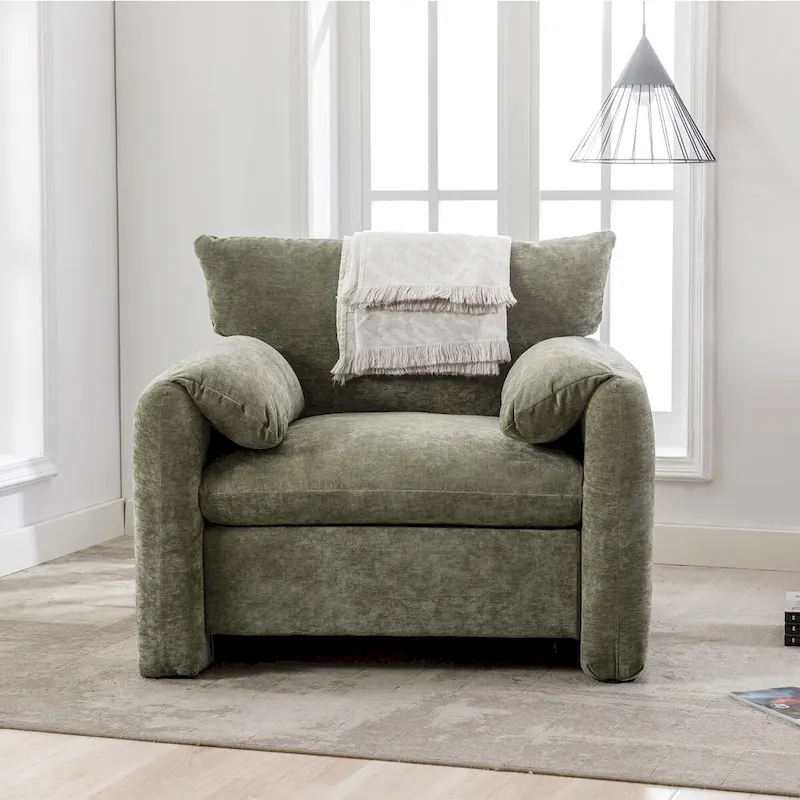 Chenille Oversized Armchair with Curved Backrest - Single Seater