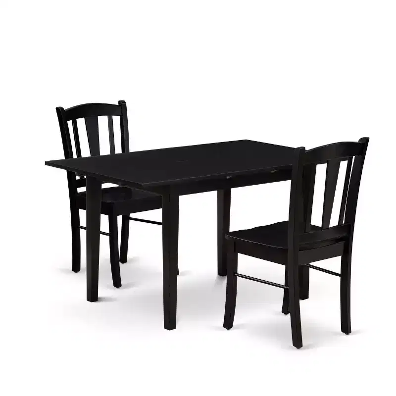 HomeStock 3-Pc Black Finish Rectangular Solid Wood Top with Butterfly Leaf Dining Table Set