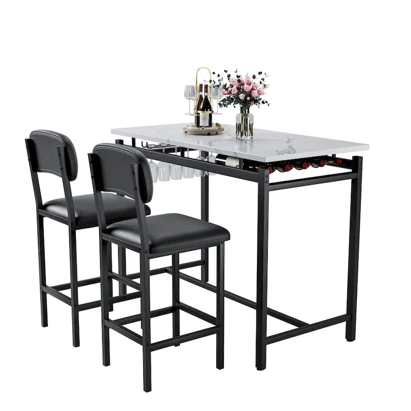Modern Style 3-Piece Dining Set with Rectangular Table and 2 Upholstered Dining Chairs