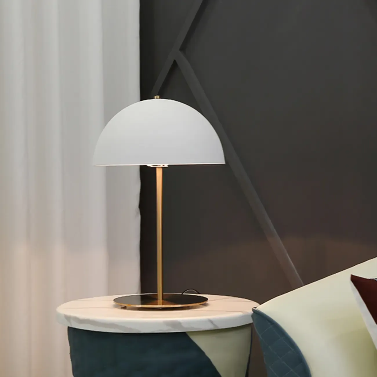 Macaron Iron Dome Shade Metal Table Lamp Plug in Electric