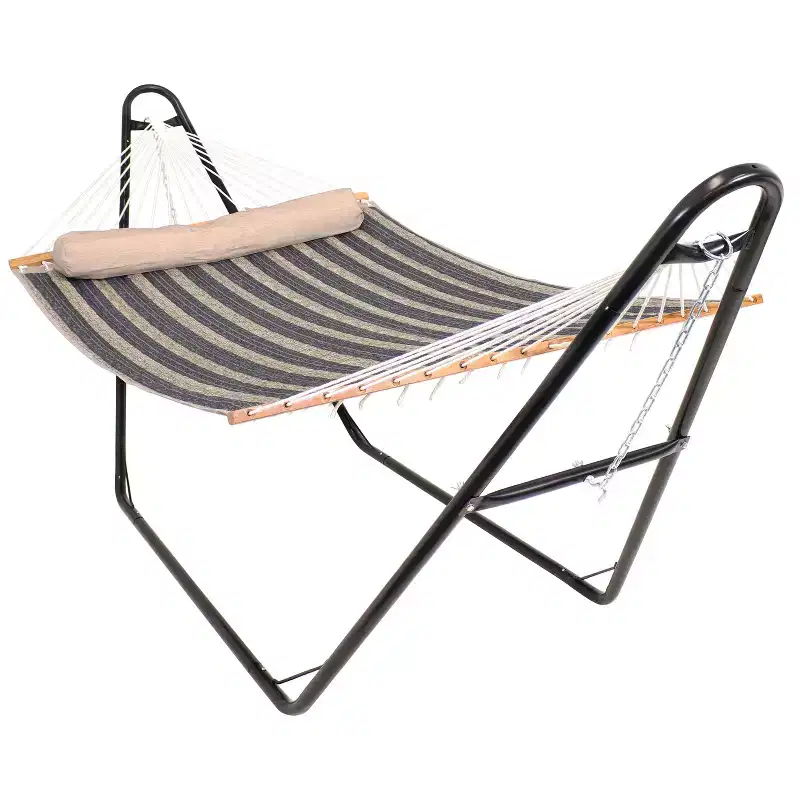 Sunnydaze Double Quilted Fabric Hammock with Universal Steel Stand - 450-Pound Capacity