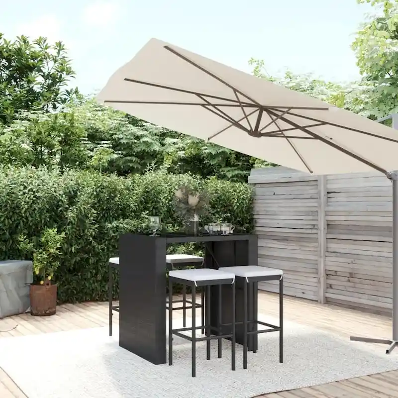vidaXL 5 Piece Patio Bar Set with Cushions Black Poly Rattan - 15  x 15  x 29.9