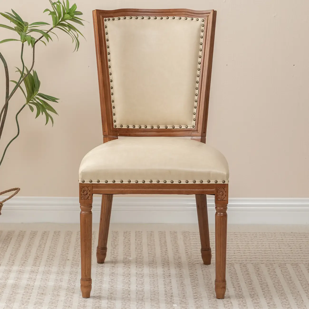 Mid Century Modern Solid Back Armless Wooden Dining Chairs