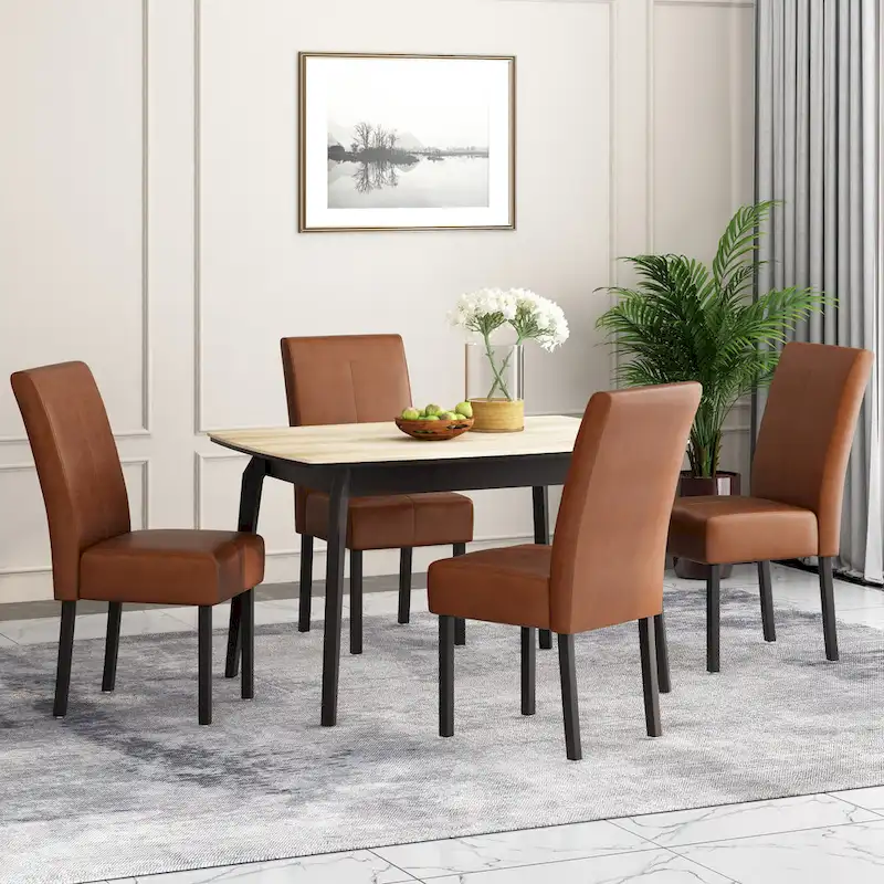 T-stitch Chocolate Brown Bonded Leather Dining Chair (Set of 4) by
