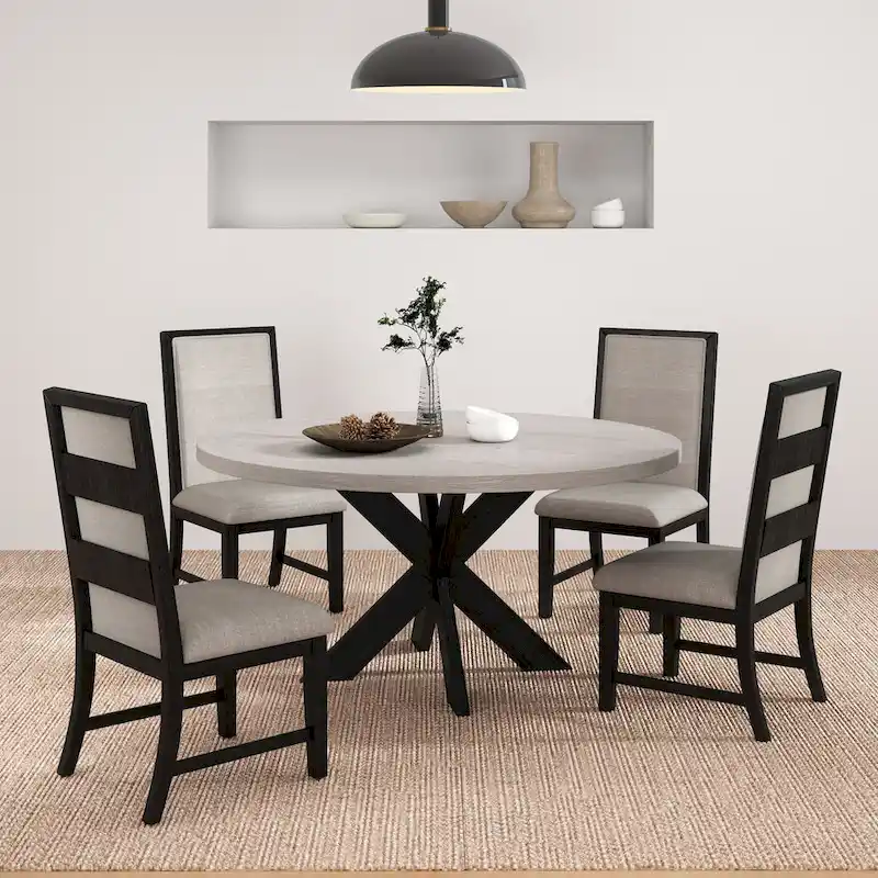 Roundhill Furniture Gates 5-Piece Round Dining Set, Light Gray