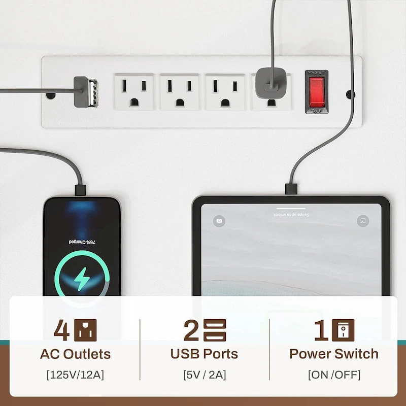 L Shaped Computer Desk Gaming Desk Keyboard Tray Power Outlets & LED