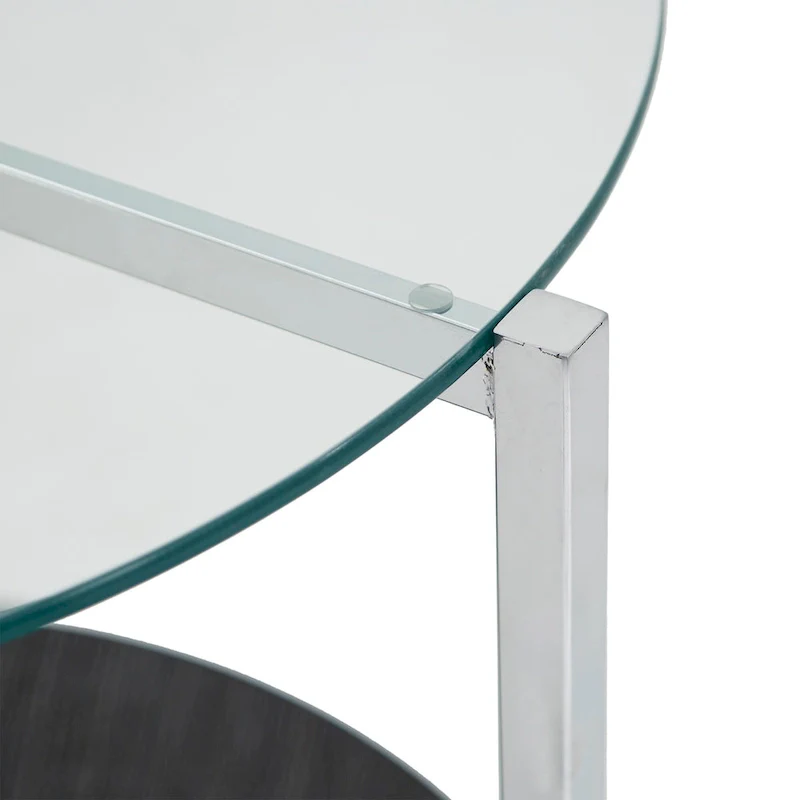 Roti Chrome End Table with Glass Top  Modern