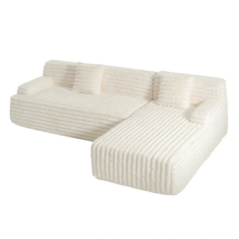110 Faux Fur Cloud 3-Seater sat L-Shaped Sectional Sofa with Two Included Throw Pillows