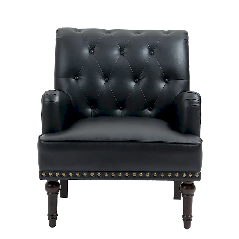 Tufted Vegan Leather Accent Chairs Armchairs with Nailhead Trim