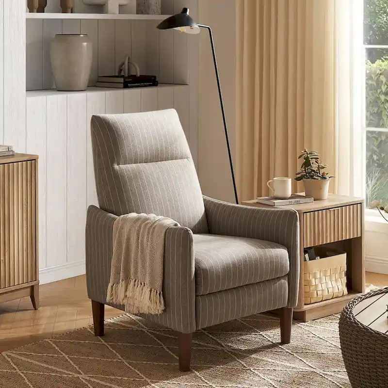 Push-Back Recliner Chair, Taupe/Brown/Olive, 3-Position, Single Seater