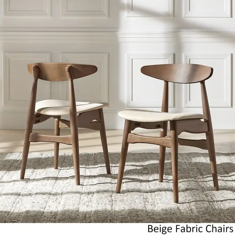 Deep Walnut-Finish Round Dining Table Set — with Curved-Back Dining Chairs