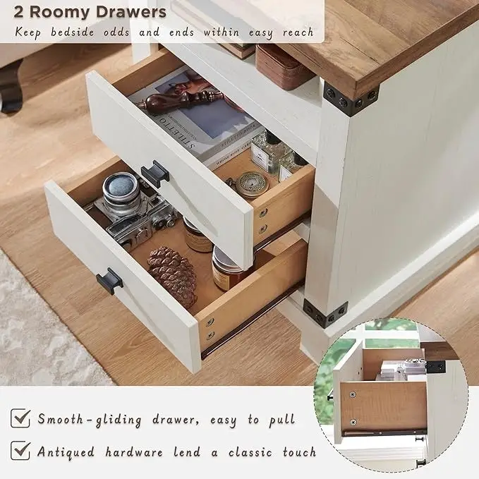 18Farmhouse Nightstand with Charging Station, Night Stand, End Table