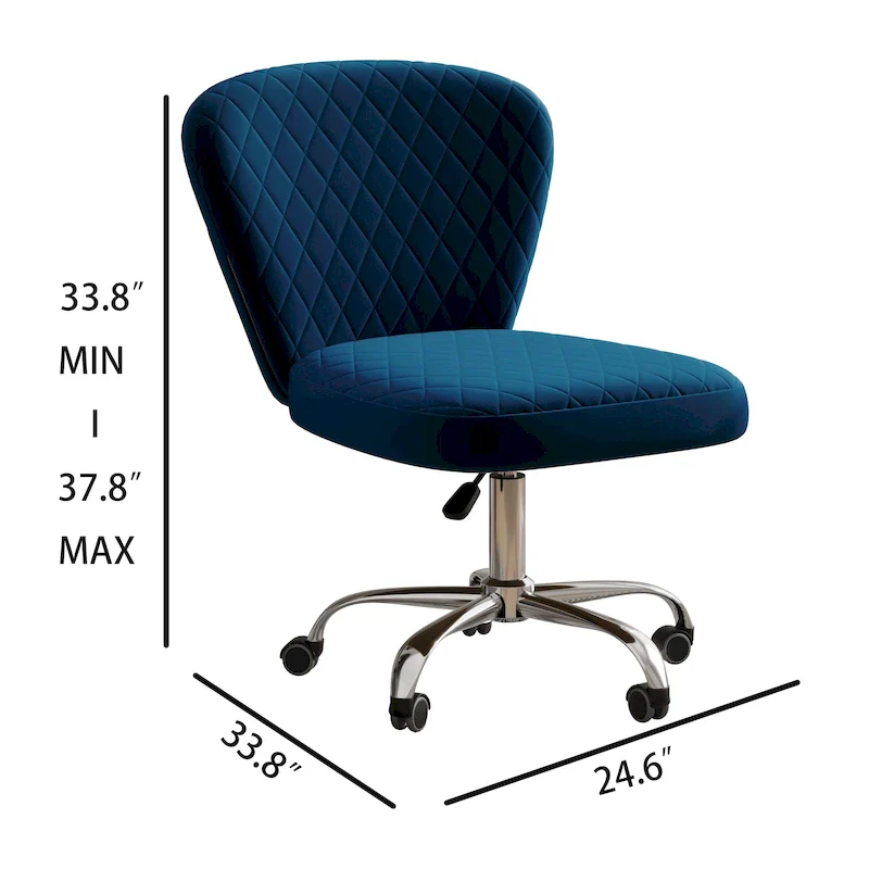 Blue/Grey/Pink/Beige Velvet Armless Swivel Office Chair, 1-Person
