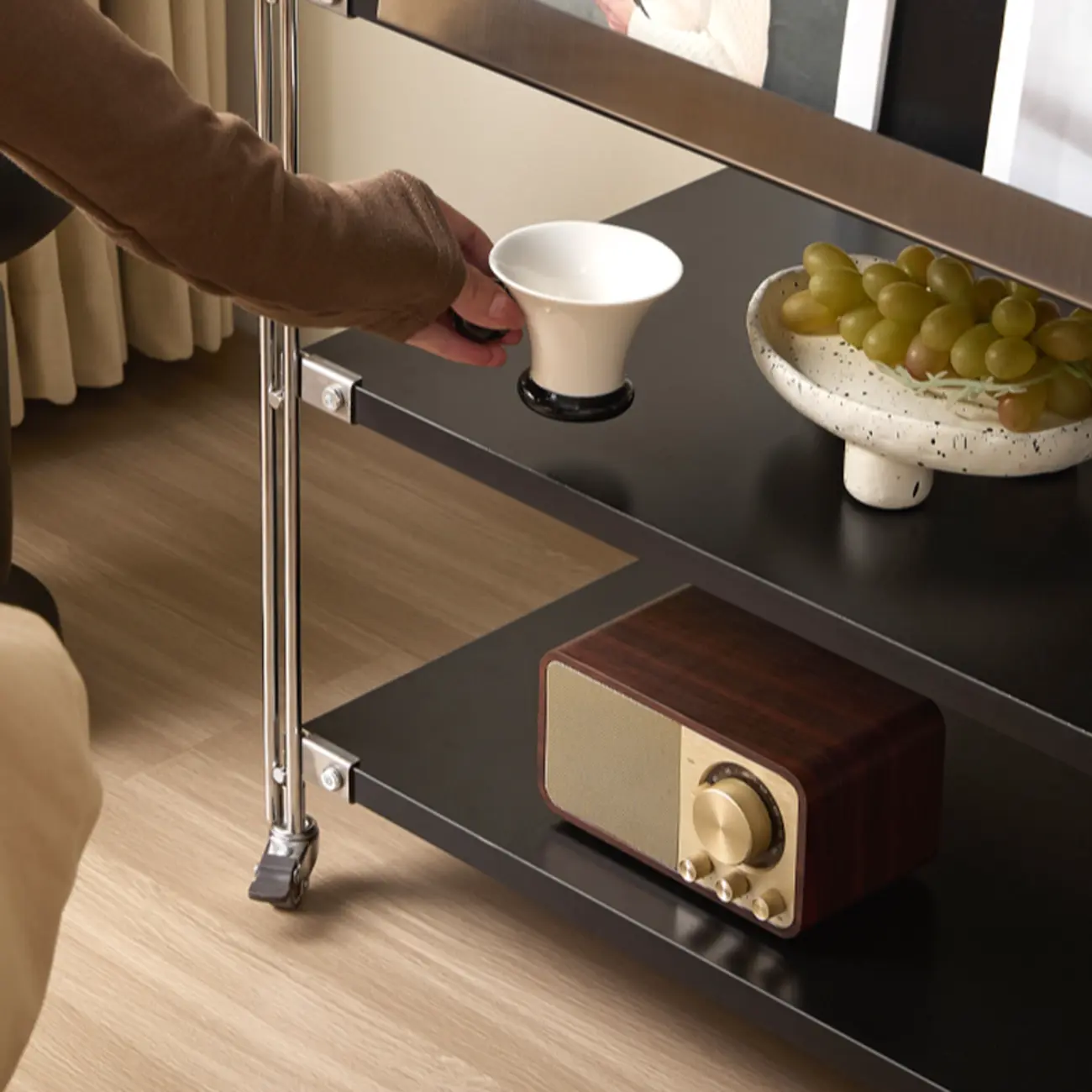 Compact Wood Steel Frame 3-Tier Bookcase in Black