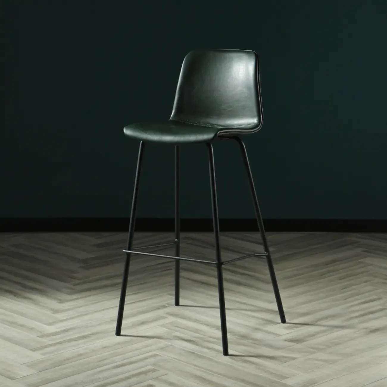 Industrial Metal Frame Leather Bar Stool with Footrest