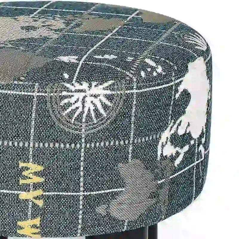 Adeco Round Ottoman Fabric Footrest Modern Padded Chair Footstool