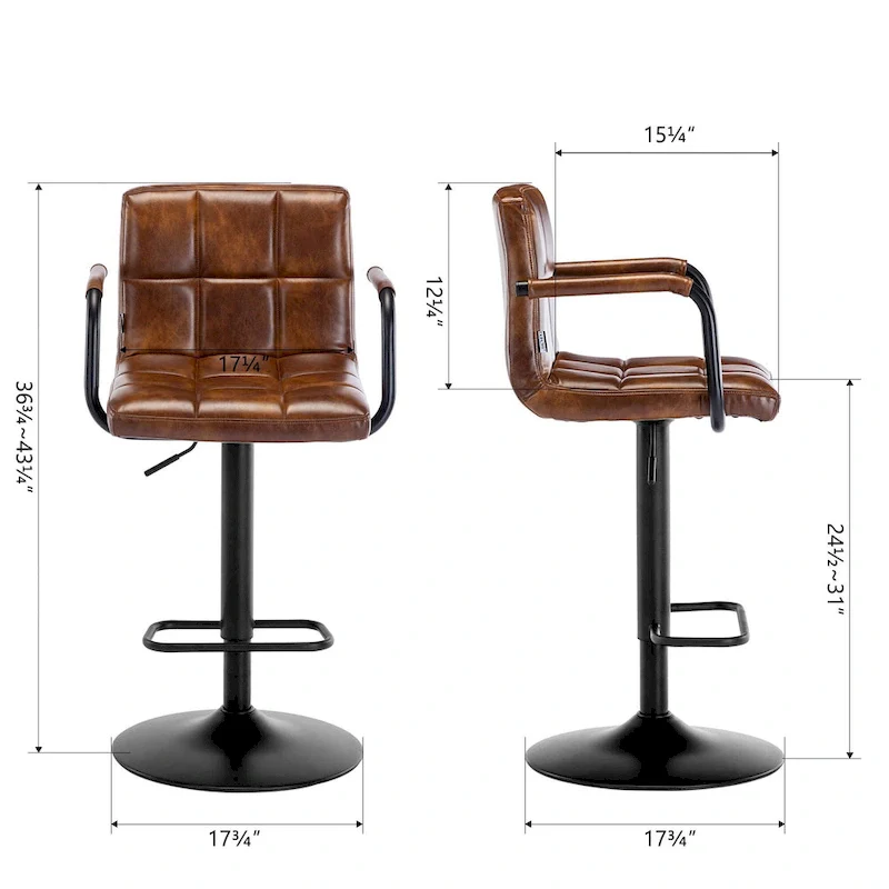 Swivel Bar Stools with Armrest, Adjustable Height, Set of 2 – Velvet / Faux Leather / Leathaire