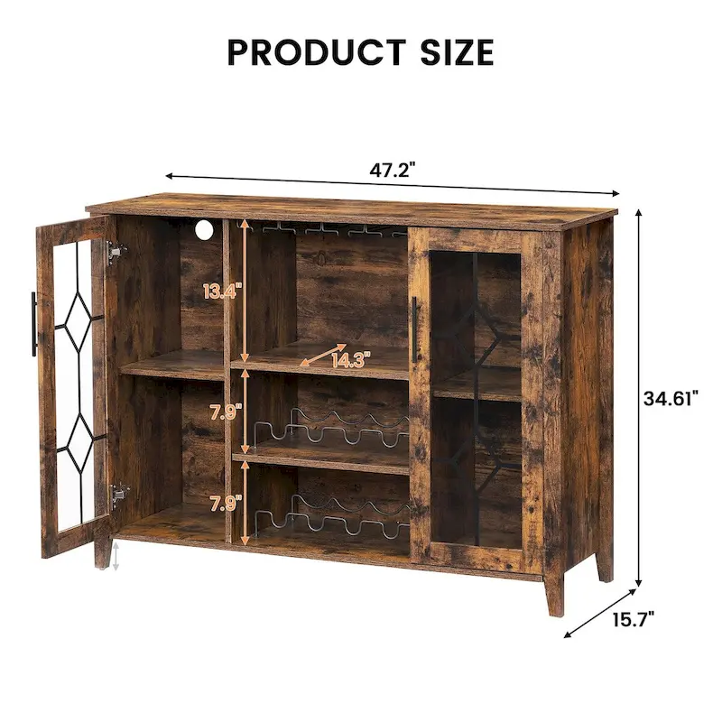 Wine Bar Cabinet with LED Light - 15.7D x 47.2W x 34.61H