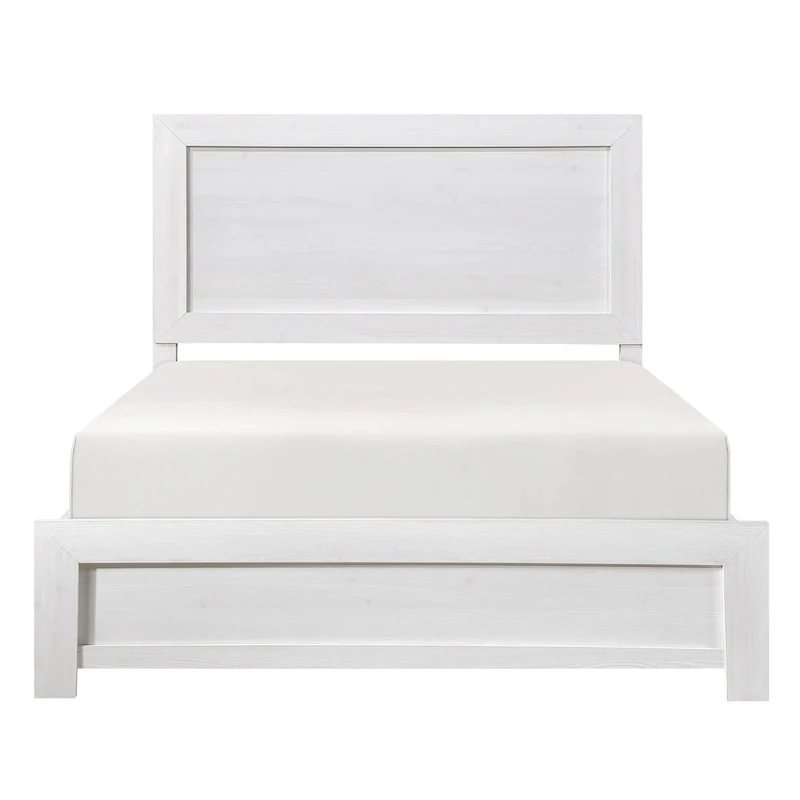 Twin Size Bed, Rustic Farmhouse Style, White Finish Wood Veneer