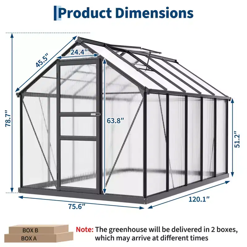 Outdoor Greenhouse 6x10 FT, Polycarbonate Walk-in Garden House with Vented Roof, Frame for Patio, Backyard Gardening & Plant Protection from Wind