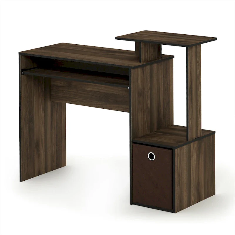 Home Office Desk with Storage Shelf, Keyboard Tray and Fabric Bin