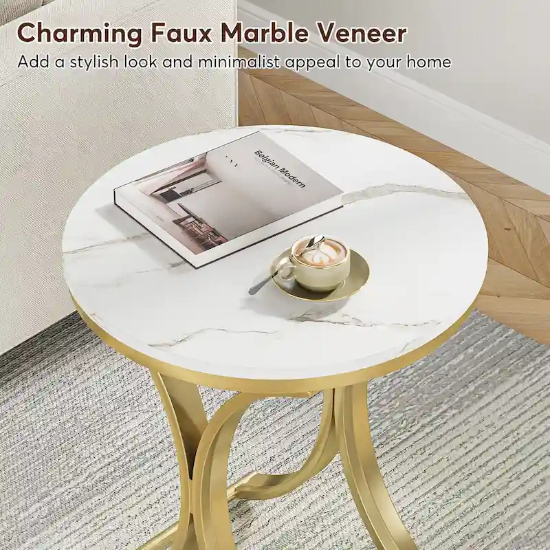 White Gold Side Table Round End Table Modern Small Coffee Table Accent C Table