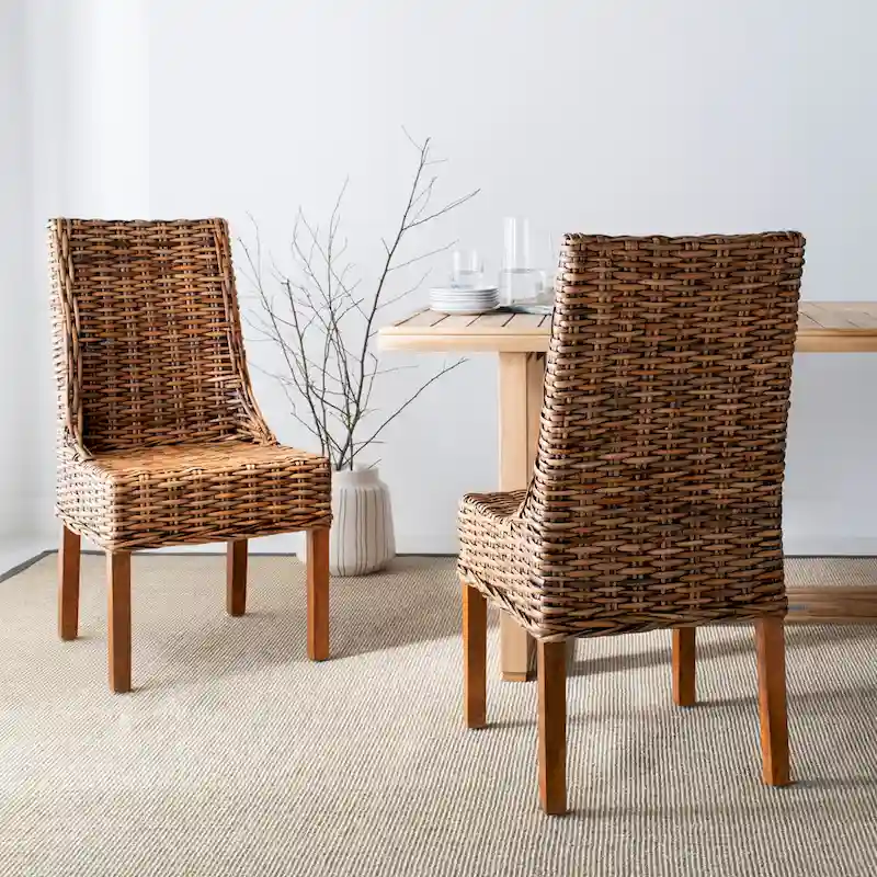 SAFAVIEH Charolette Indoor Wicker Brown Sloping Arm Chairs (Set of 2) - 20 x 24 x 39 - 20Wx24Dx39H