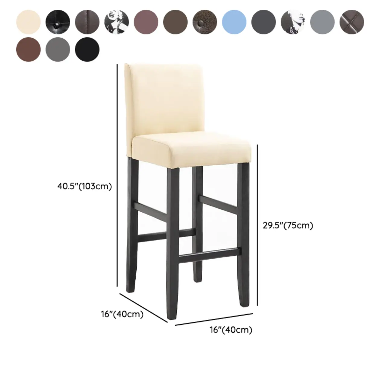 Traditional Wood Leather Upholstered Bar Height Stool