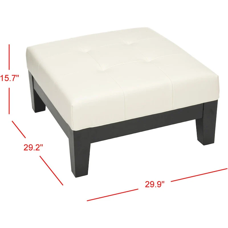 Perri Square White Leather Ottoman