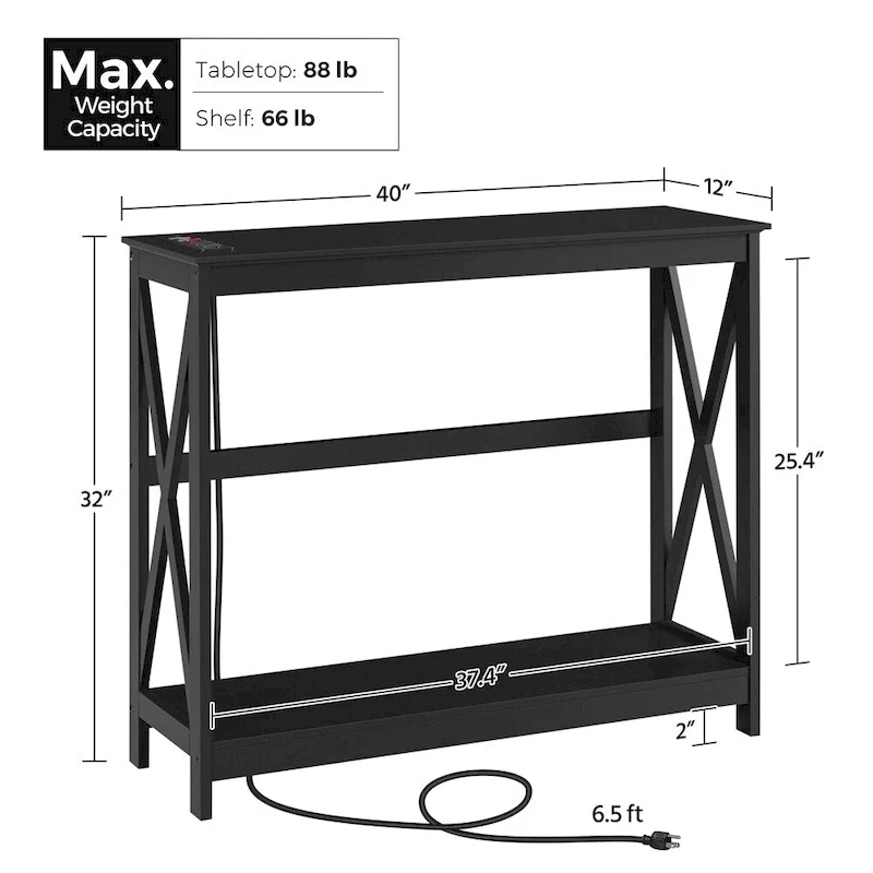 Yaheetech 2-Tier Narrow Sofa Table with Outlet Industrial Long Console Table
