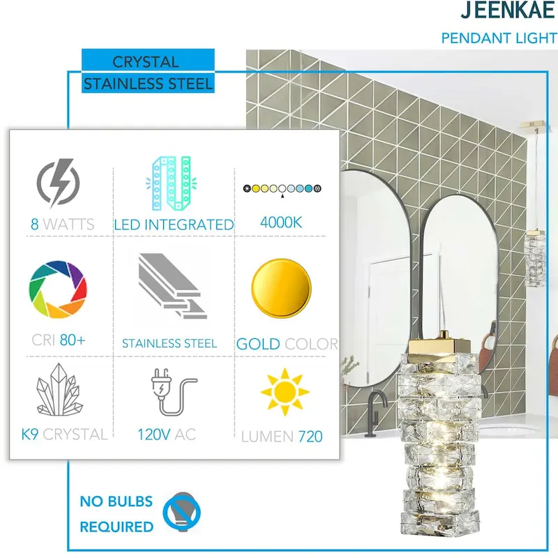 Burano Modern Mini Crystal Pendant Light Gold LED 8-Watt, 4000K - Brass