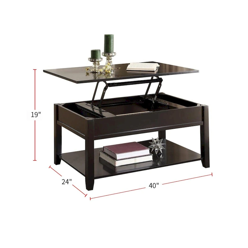 Wooden Coffee Table with Lift Top in Black
