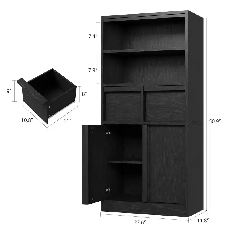Tall 51 Bathroom Cabinet with Doors & 2 Drawers - Freestanding Floor Storage Organizer for Kitchen Pantry, Living Room, and Bathroom