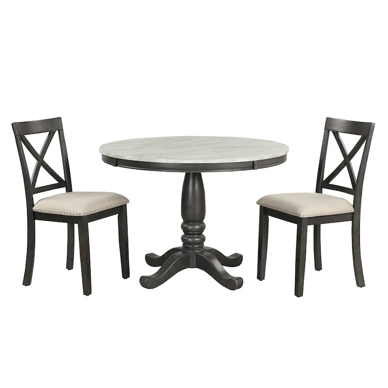 Modern Style Wooden 5-Piece Dining Set with Round Table amd 4 Upholstered Chairs