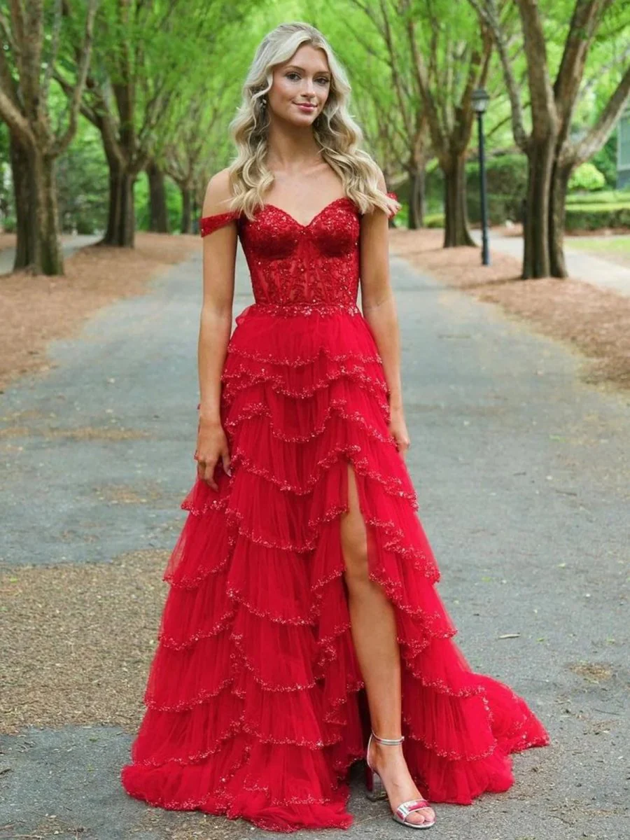 A-Line Sweetheart Champagne Tulle Prom Dresses with Appliques
