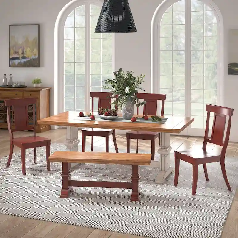 Ronda 78.7 Rectangular Solid Wood Top Dining Set with Panel Back Chairs