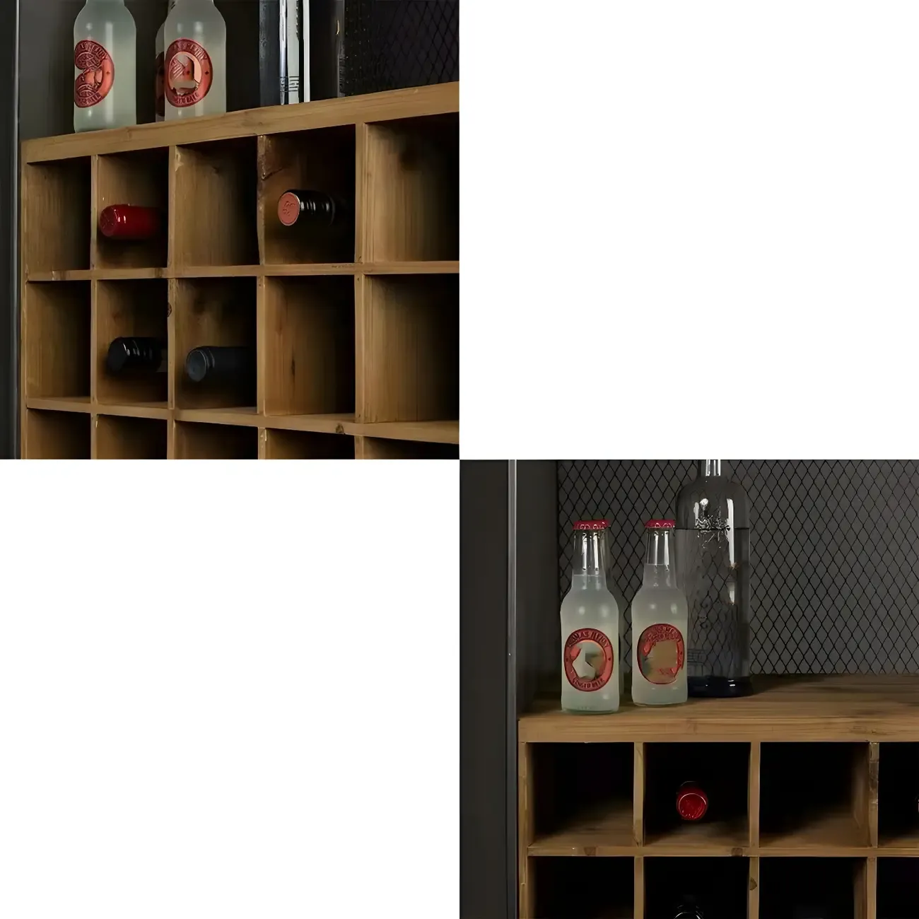 Industrial Brown Wood Wine Rack with Glass Holder and Drawers