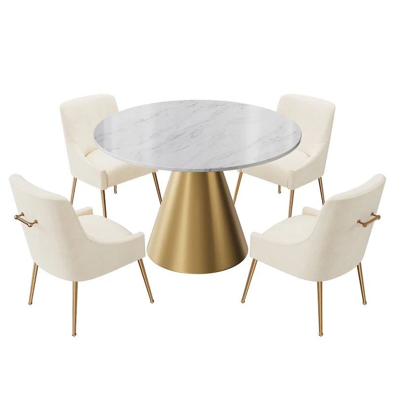 48 Marble Top Metal Dining Table with Velvet Dining Chair Set