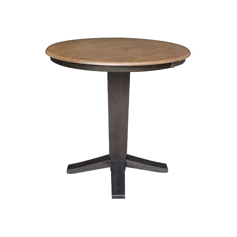 Round Solid Parawood Counter Height Pedestal Dining Table – Black / White / Distressed Oak / Unfinished / Hickory
