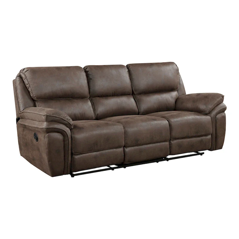 90 Inch Double Manual Recliner Sofa, Brown Microfiber, Solid Wood