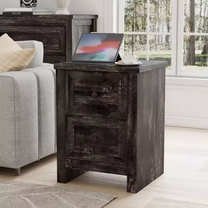 AMERLIFE Nightstand Set of 2 with Charging Station