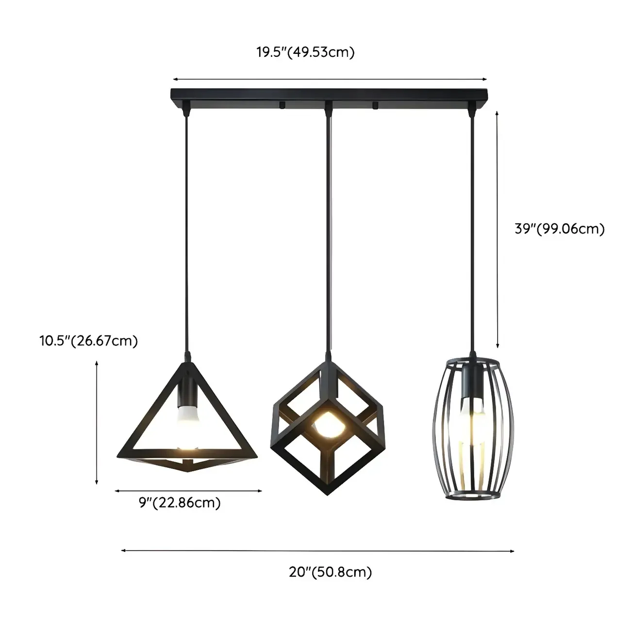Industrial Black Geometric Adjustable Island Pendant Light
