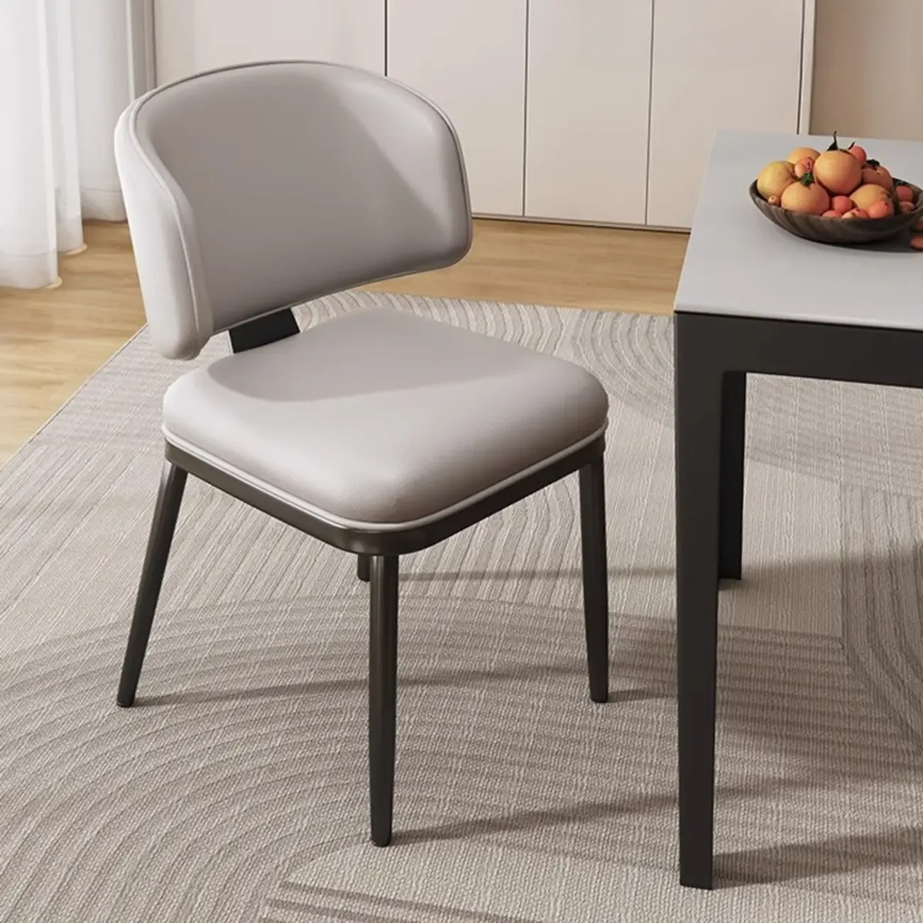 Art Deco Armless Faux Leather Low Back Dining Chair